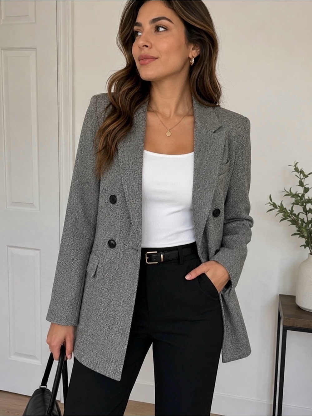 H&M Gray Herringbone Double Breasted Blazer
Women's Size Small S Tailored Jacket